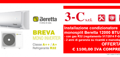 Offerta installazione condizionatore monosplit Beretta 12000 BTU con gas R32
