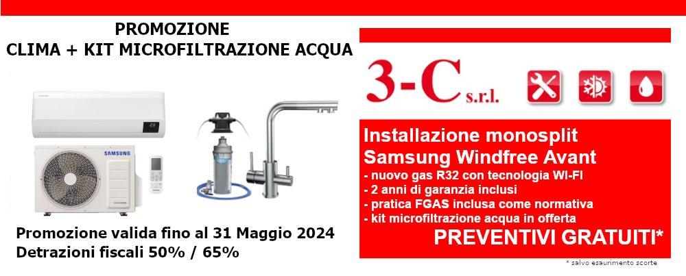 Promozione condizionatore monosplit Samsung con microfiltrazione acqua