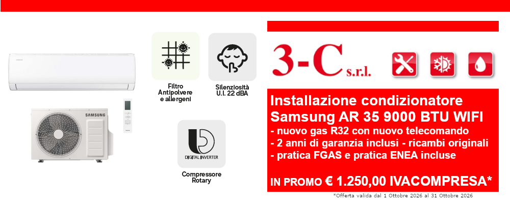 Promozione installazione condizionatore Samsung AR 35 9000 BTU con WI-FI